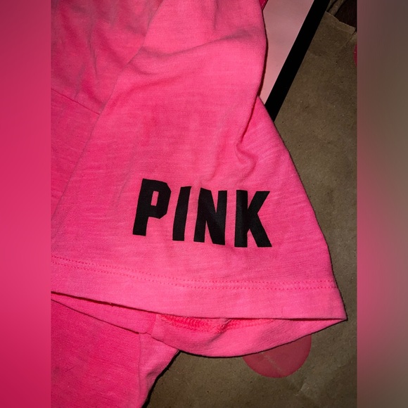 VS PINK Size LARGE Neon Pink “Fries Before Guys” Logo Tee. - Picture 4 of 6